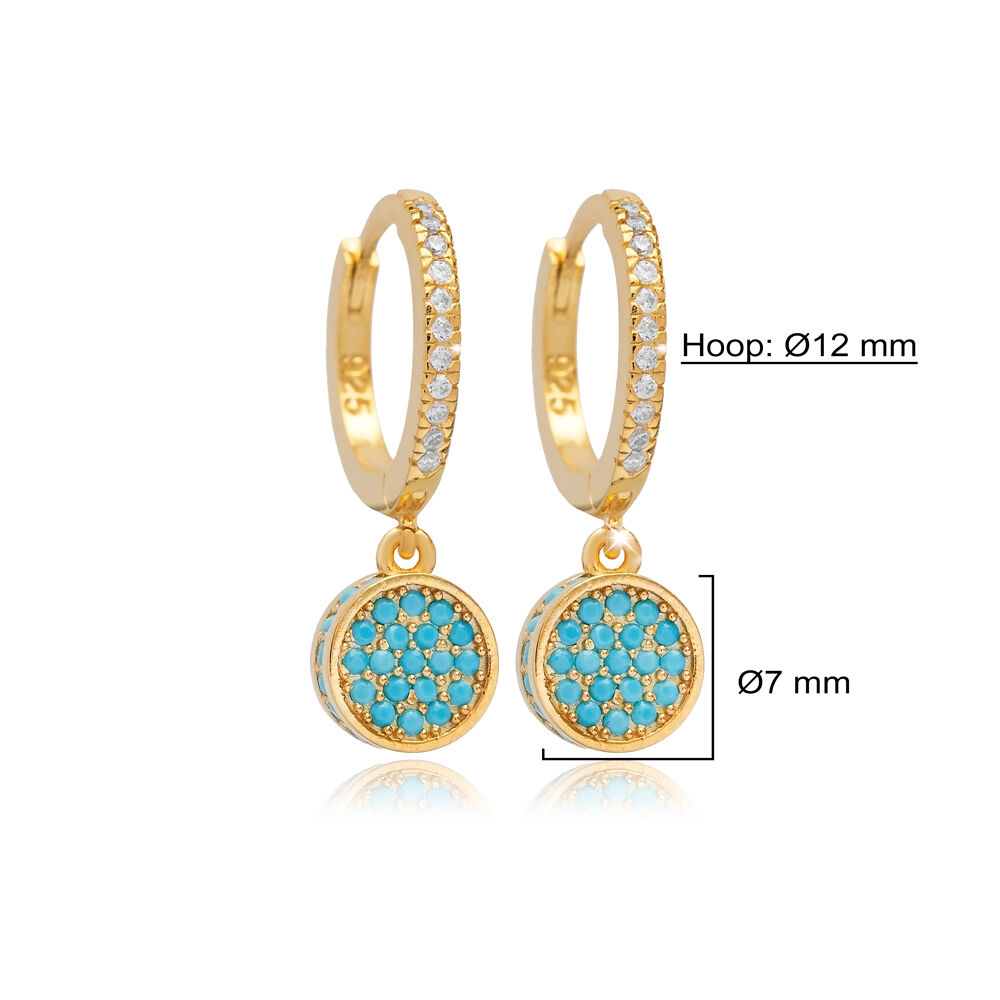 Turquoise CZ Round Design Silver Dangle Earrings Jewelry