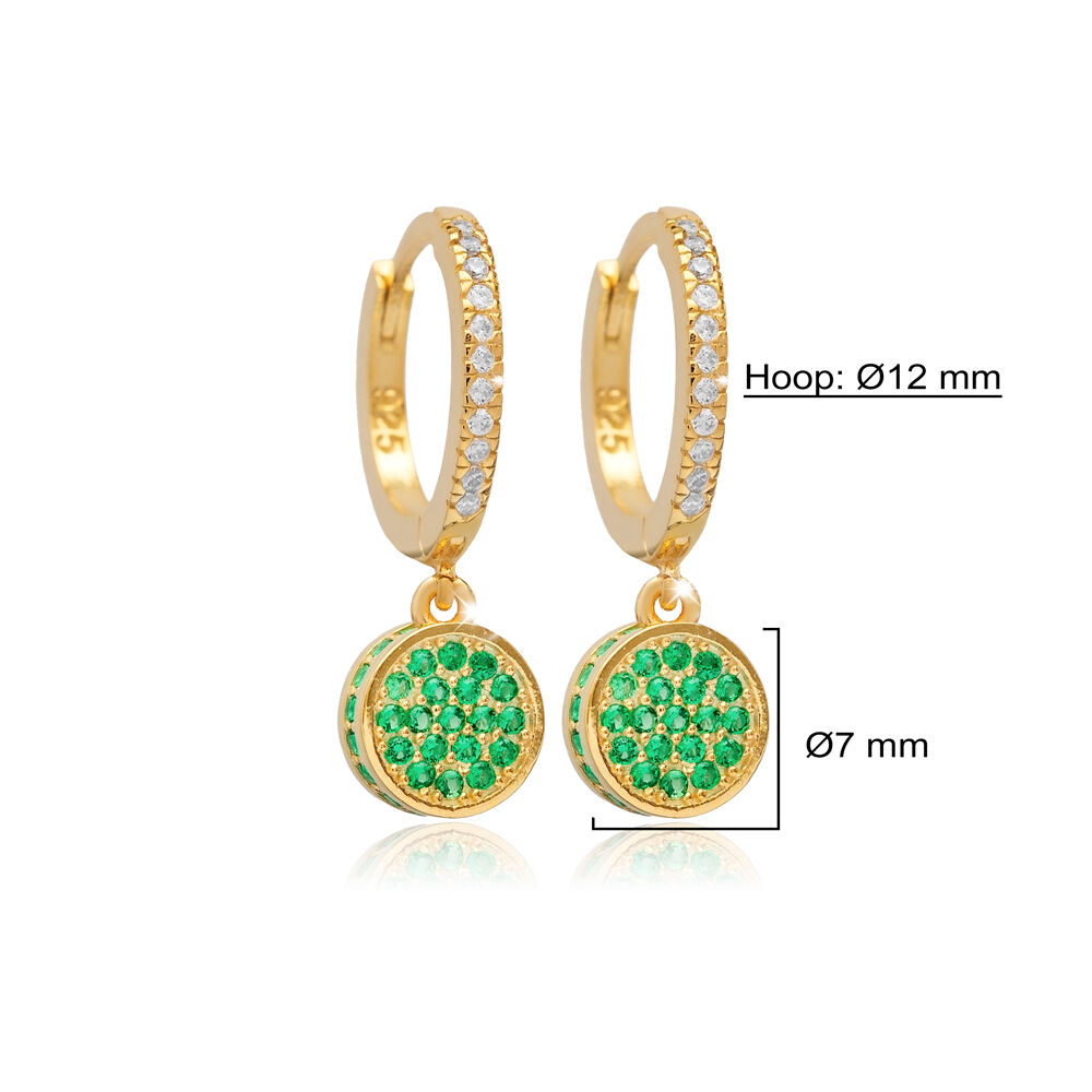 Emerald CZ Round Design Silver Dangle Earrings Jewelry