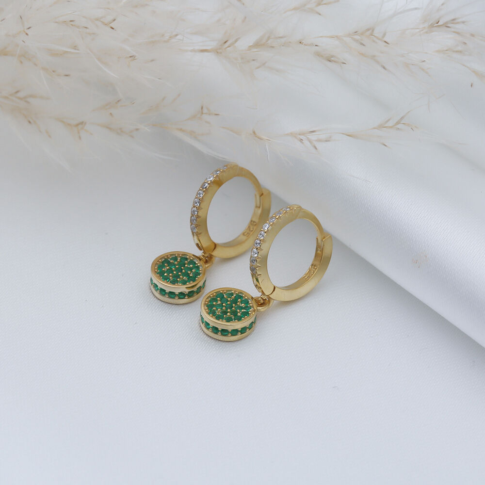Emerald CZ Round Design Silver Dangle Earrings Jewelry