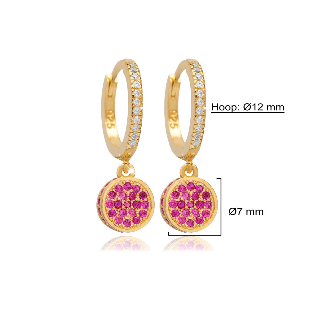 Ruby CZ Round Design Silver Dangle Earrings Jewelry