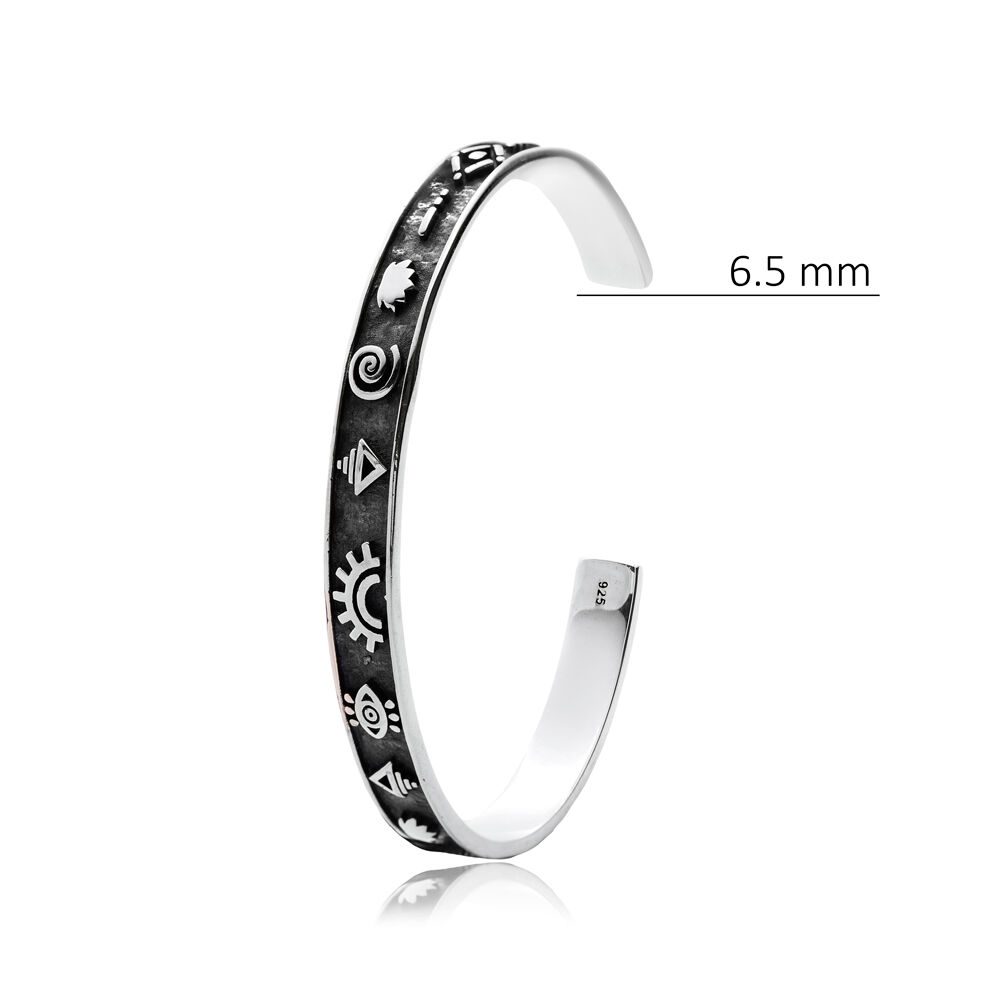 Spiritual Symbols Sterling Silver Jewelry Cuff Bracelet