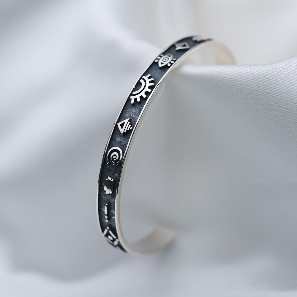 Spiritual Symbols Sterling Silver Jewelry Cuff Bracelet