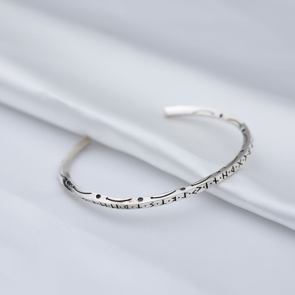 Runic Symbols Unisex 925 Silver Jewelry Cuff Bracelet