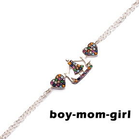 Mother Girl and Boy Mix Stone Silver Bracelet