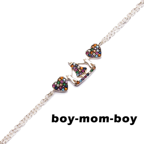 Mother and Two Boy Mix Stone Silver Bracelet
