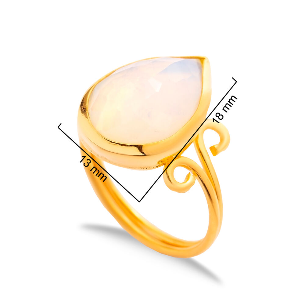 White Quartz Pear Drop Silver Gold Bezel Adjustable Ring