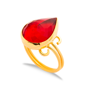 Ruby Quartz Pear Drop Silver Gold Bezel Adjustable Ring