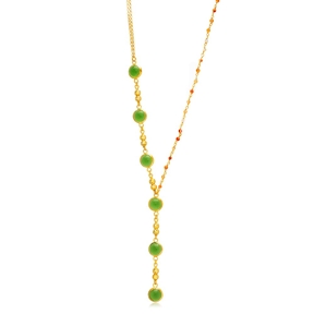 Green and Orange Quartz Y Design Bezel Silver Charm Necklace