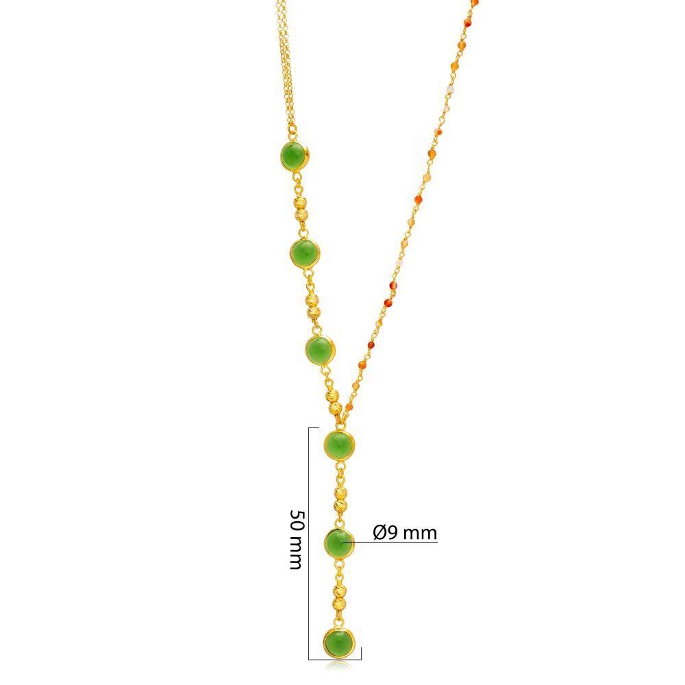 Green and Orange Quartz Y Design Bezel Silver Charm Necklace