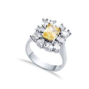 Rectangle Citrine CZ Stone Wholesale 925 Silver Cluster Ring