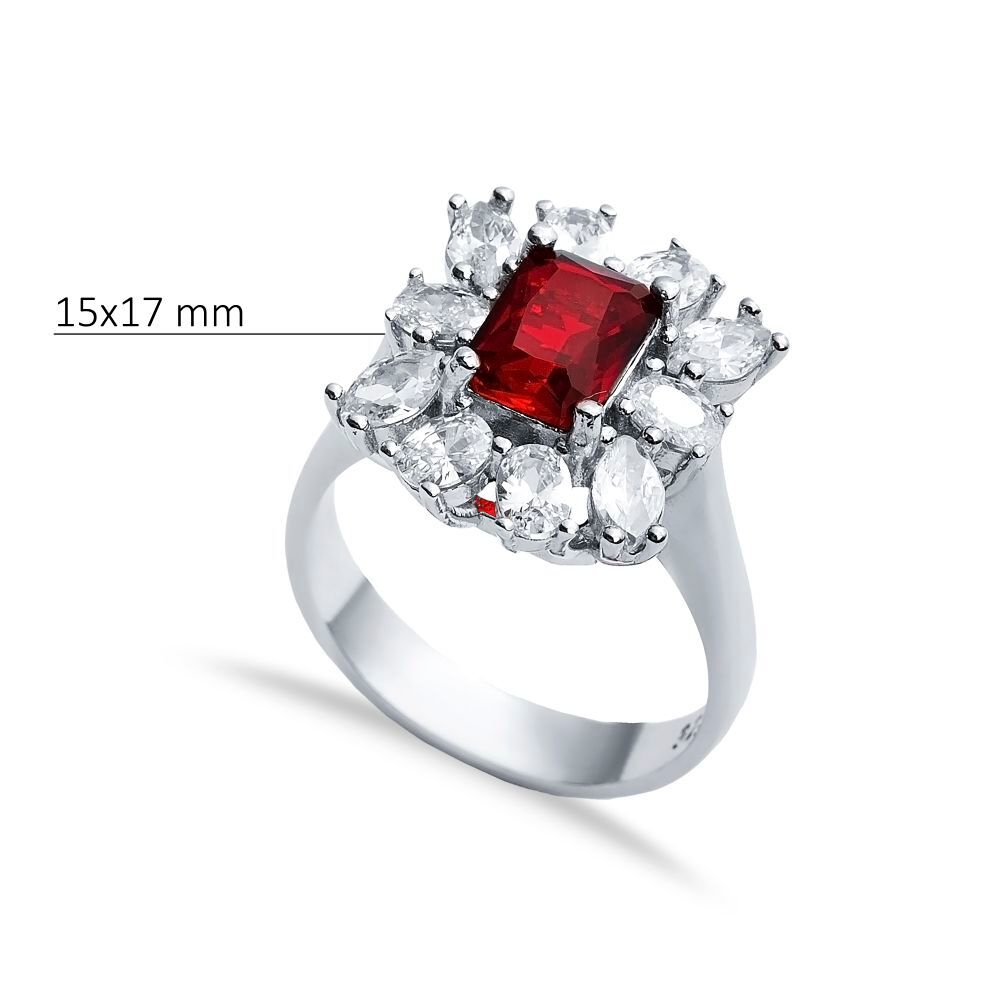 Rectangle Garnet CZ Stone Wholesale 925 Silver Cluster Ring