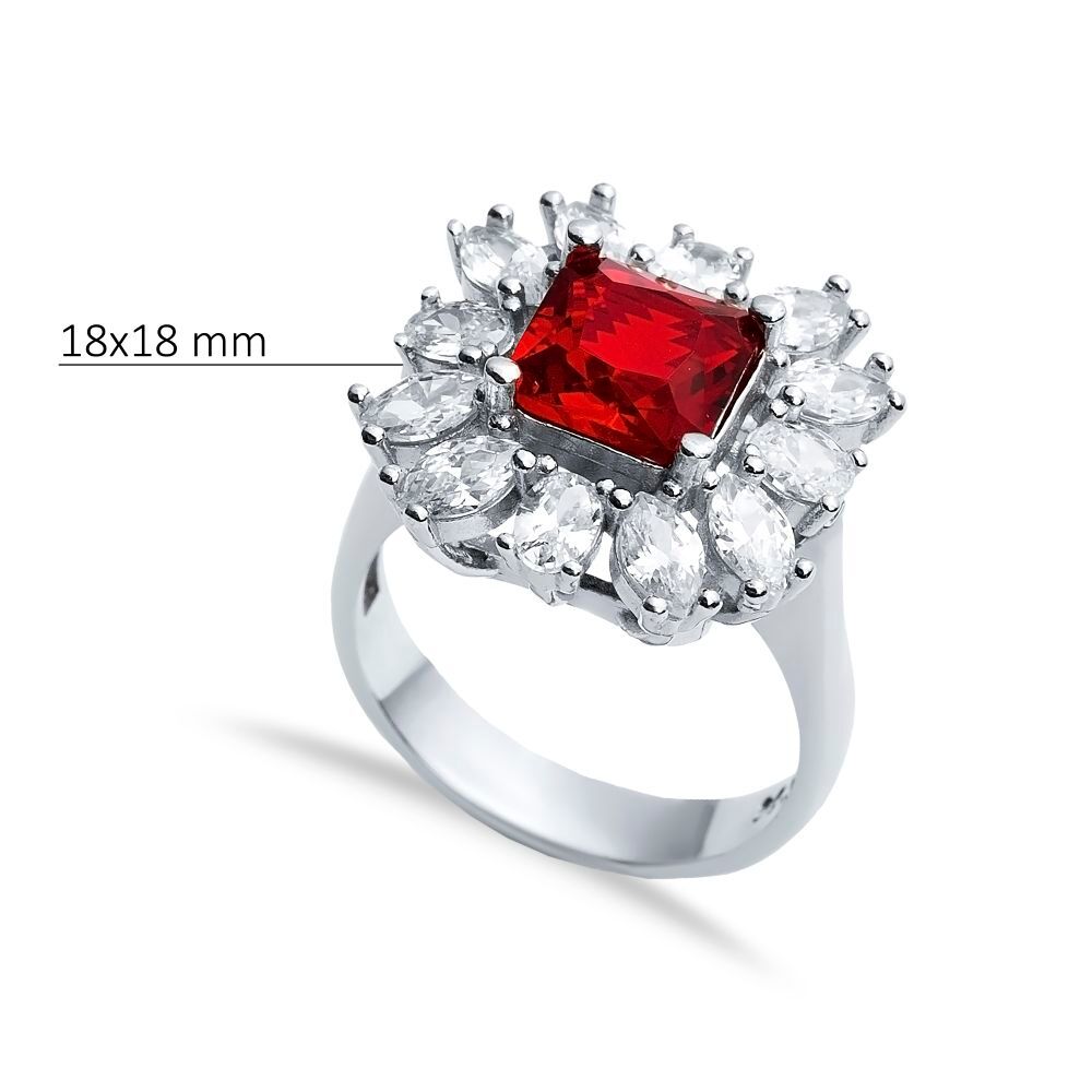 Rectangle Garnet CZ Stone Wholesale 925 Silver Cluster Ring