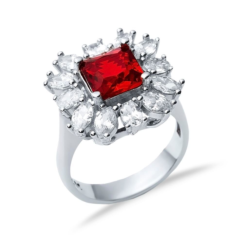 Rectangle Garnet CZ Stone Wholesale 925 Silver Cluster Ring