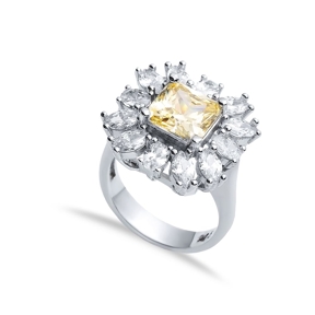 Rectangle Citrine CZ Stone Wholesale 925 Silver Cluster Ring