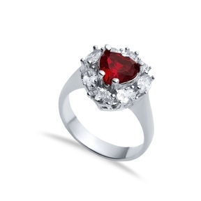 Oval Garnet CZ Stone Wholesale 925 Silver Cluster Ring