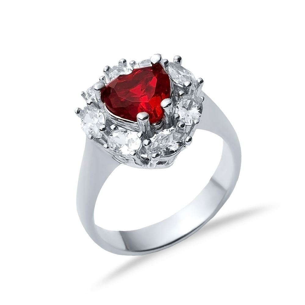 Oval Garnet CZ Stone Wholesale 925 Silver Cluster Ring