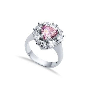 Oval Pink CZ Stone Wholesale 925 Silver Cluster Ring
