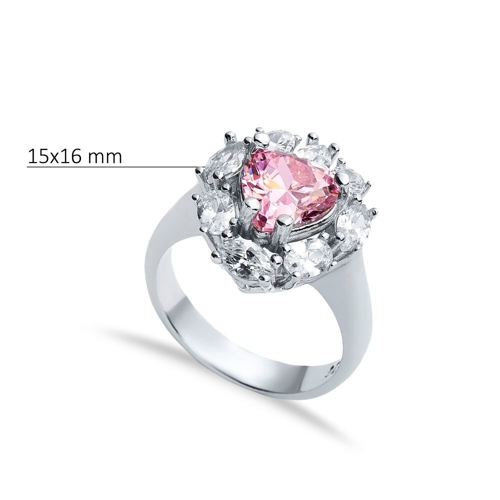 Oval Pink CZ Stone Wholesale 925 Silver Cluster Ring