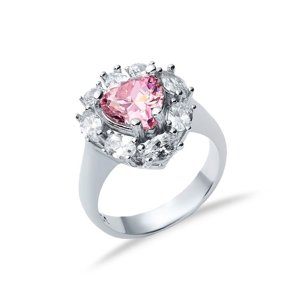 Oval Pink CZ Stone Wholesale 925 Silver Cluster Ring