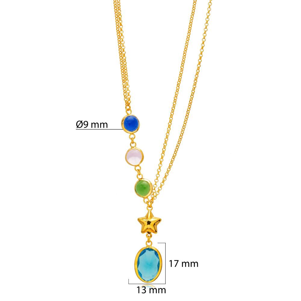 Star Charm Colorful Quartz Gold Bezel 925 Silver Necklace