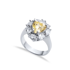 Oval Citrine CZ Stone Wholesale 925 Silver Cluster Ring
