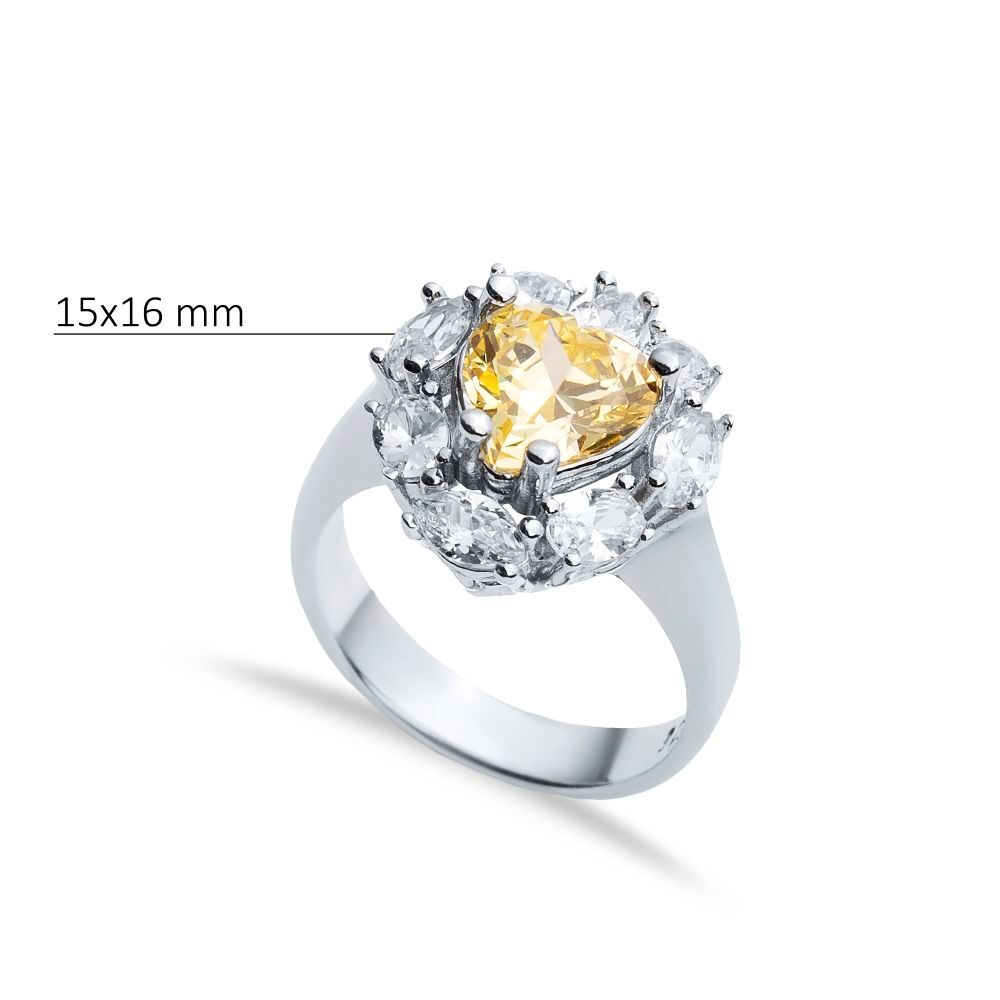 Oval Citrine CZ Stone Wholesale 925 Silver Cluster Ring