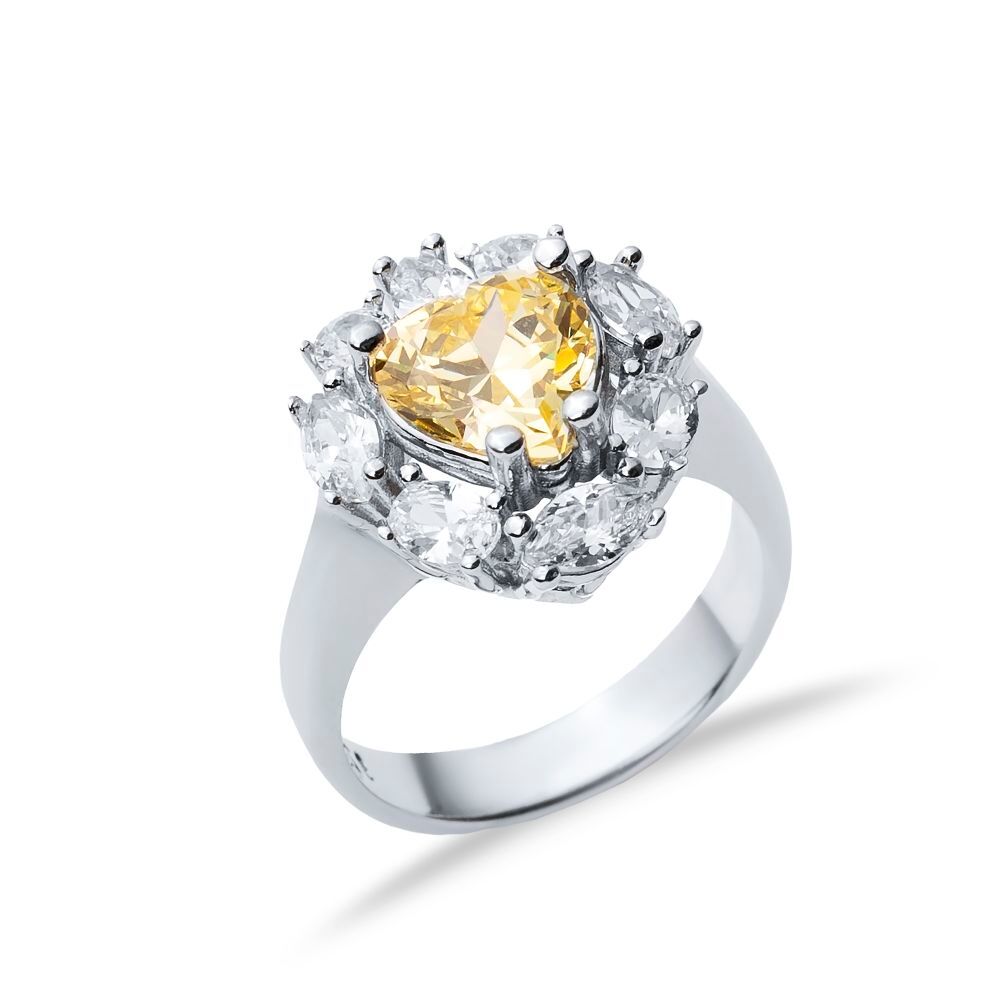 Oval Citrine CZ Stone Wholesale 925 Silver Cluster Ring