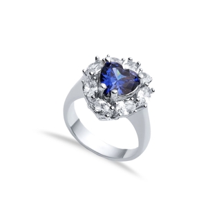 Oval Sapphire CZ Stone Wholesale 925 Silver Cluster Ring