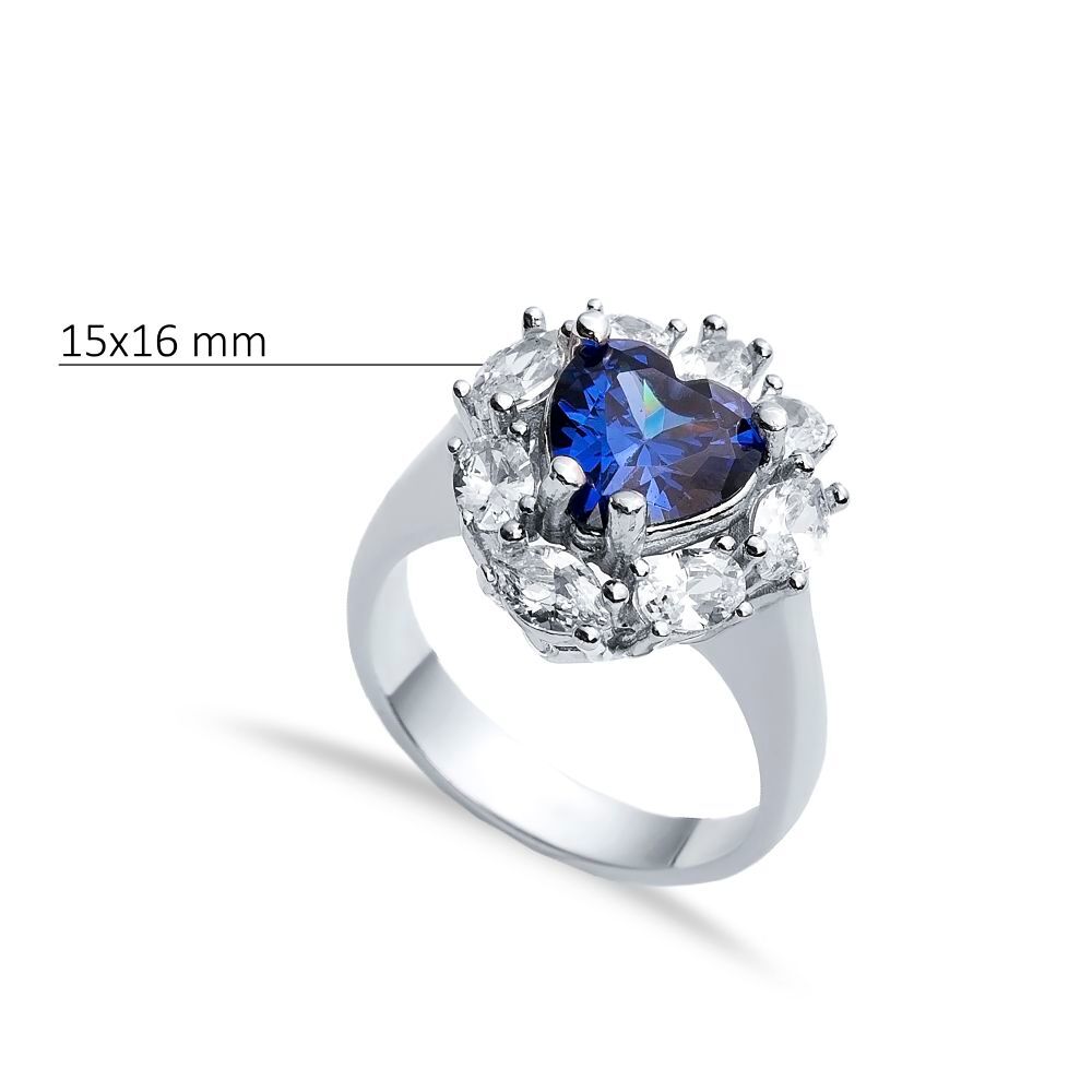 Oval Sapphire CZ Stone Wholesale 925 Silver Cluster Ring