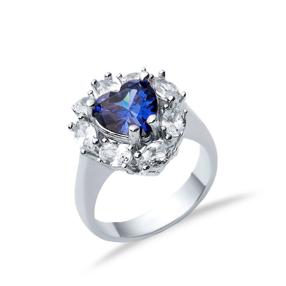 Oval Sapphire CZ Stone Wholesale 925 Silver Cluster Ring