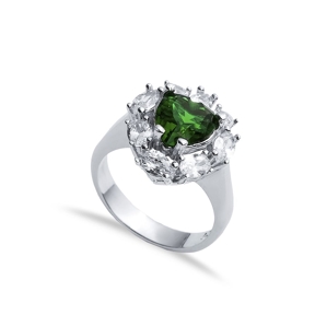 Oval Emerald CZ Stone Wholesale 925 Silver Cluster Ring