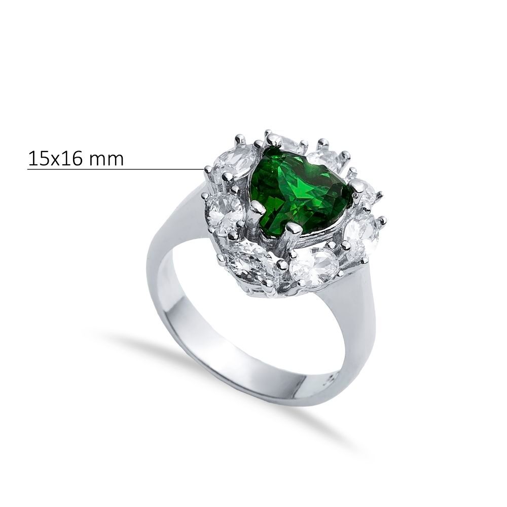 Oval Emerald CZ Stone Wholesale 925 Silver Cluster Ring