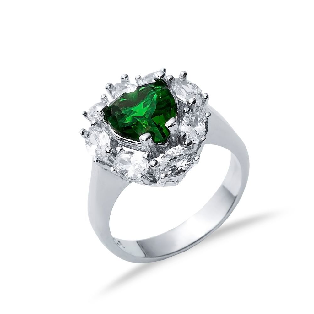 Oval Emerald CZ Stone Wholesale 925 Silver Cluster Ring