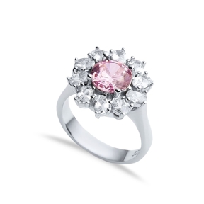 Round Pink CZ Stone Wholesale 925 Silver Cluster Ring