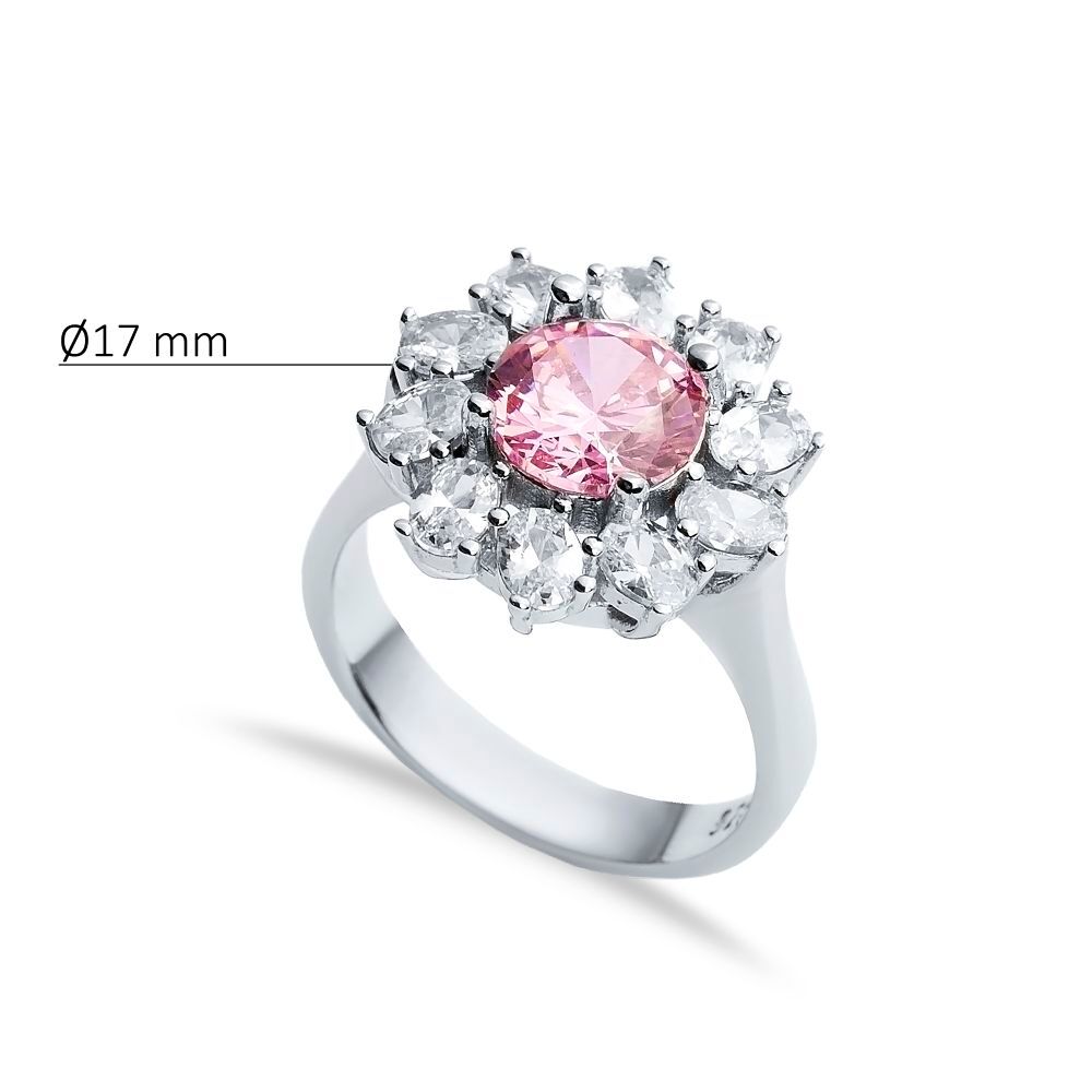 Round Pink CZ Stone Wholesale 925 Silver Cluster Ring