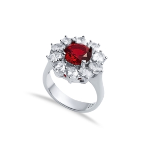 Round Garnet CZ Stone Wholesale 925 Silver Cluster Ring