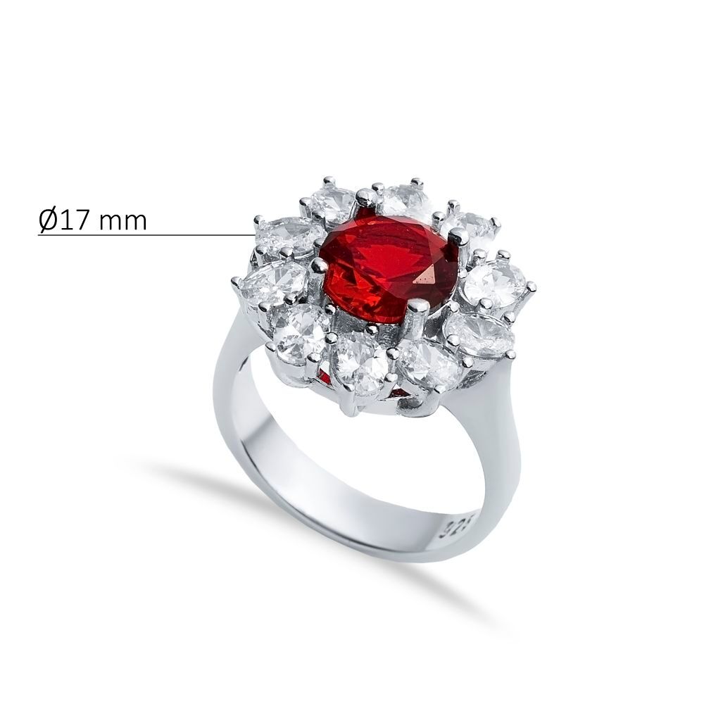 Round Garnet CZ Stone Wholesale 925 Silver Cluster Ring