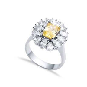 Rectangle Citrine CZ Stone Wholesale 925 Silver Cluster Ring