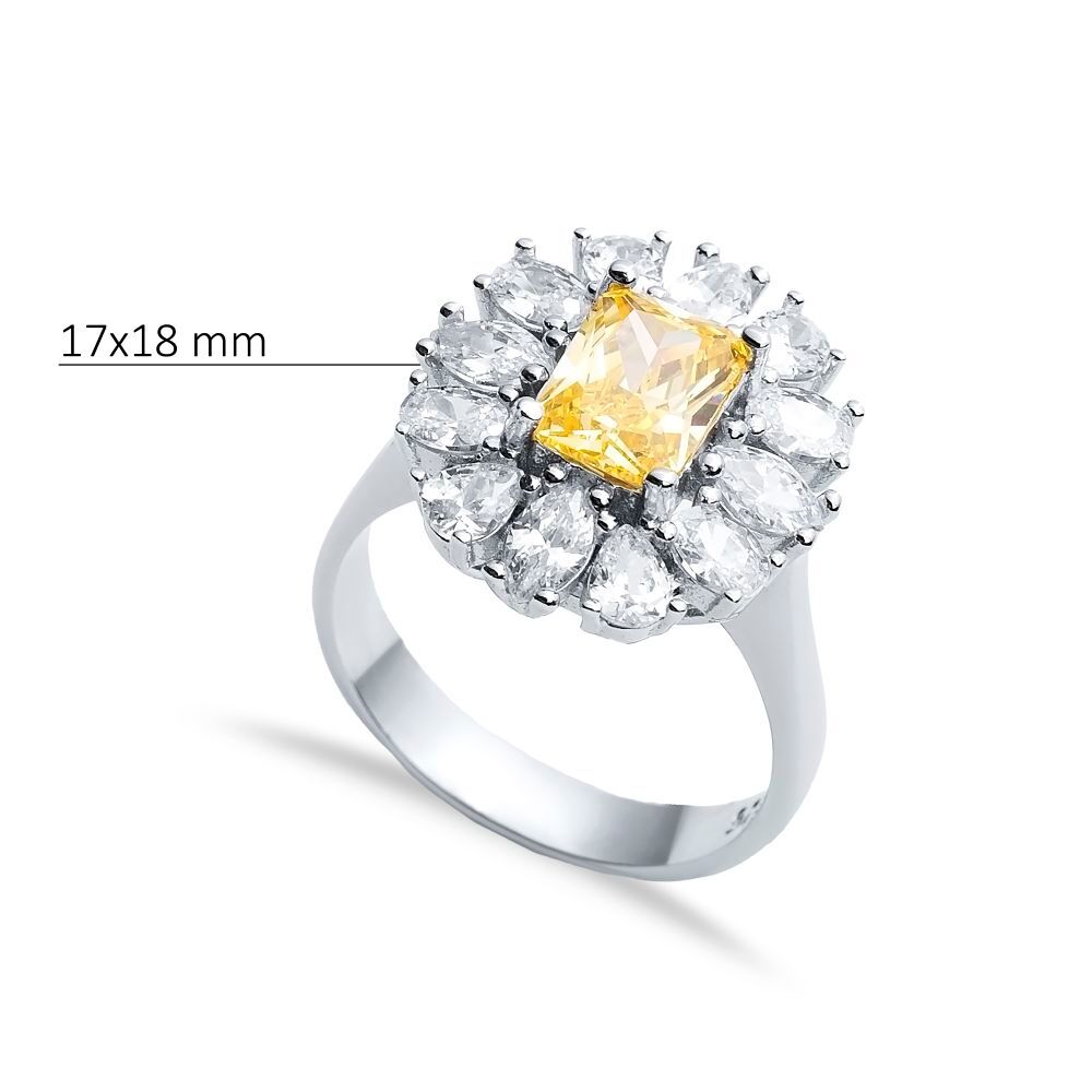 Rectangle Citrine CZ Stone Wholesale 925 Silver Cluster Ring