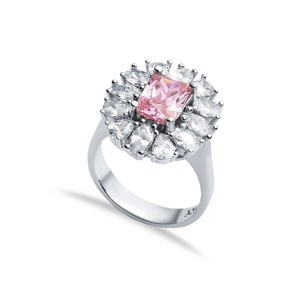 Rectangle Pink CZ Stone Wholesale 925 Silver Cluster Ring