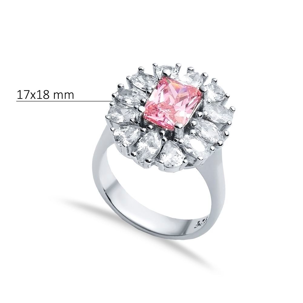 Rectangle Pink CZ Stone Wholesale 925 Silver Cluster Ring