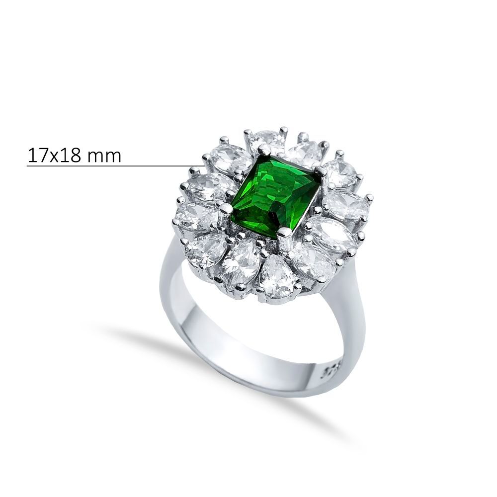 Rectangle Emerald CZ Stone Wholesale 925 Silver Cluster Ring