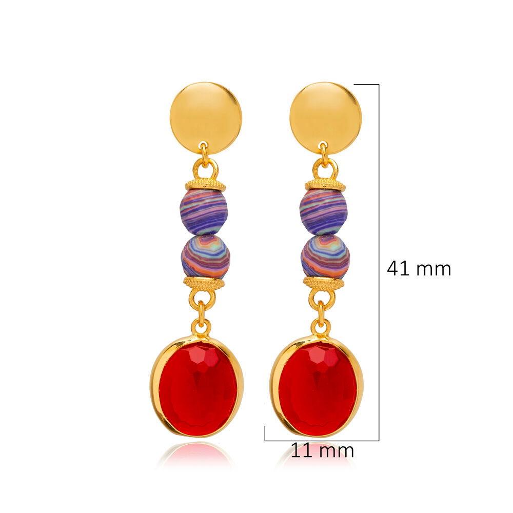 Ruby Quartz Colorful Beaded Long Earrings