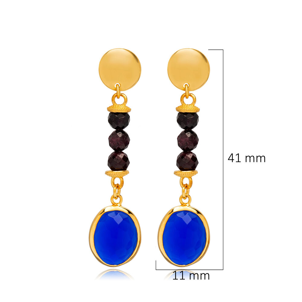 Sapphire Quartz Black Beaded Long Earrings