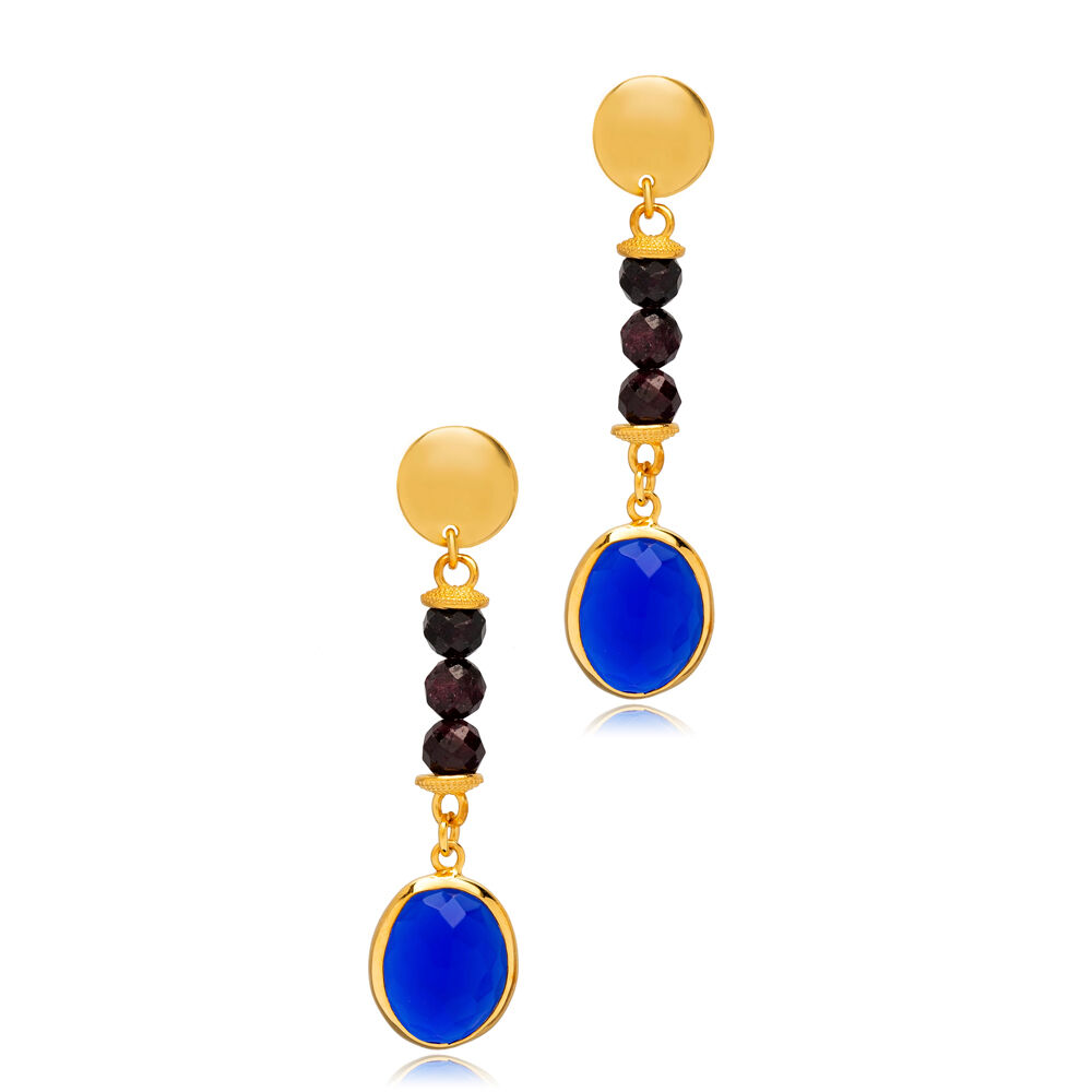 Sapphire Quartz Black Beaded Long Earrings