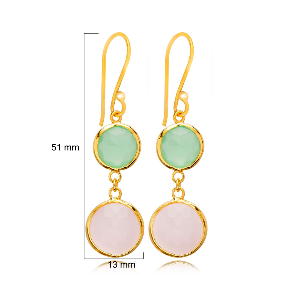 Pink and Aquamarine Quartz Gold Bezel 925 Silver Earring