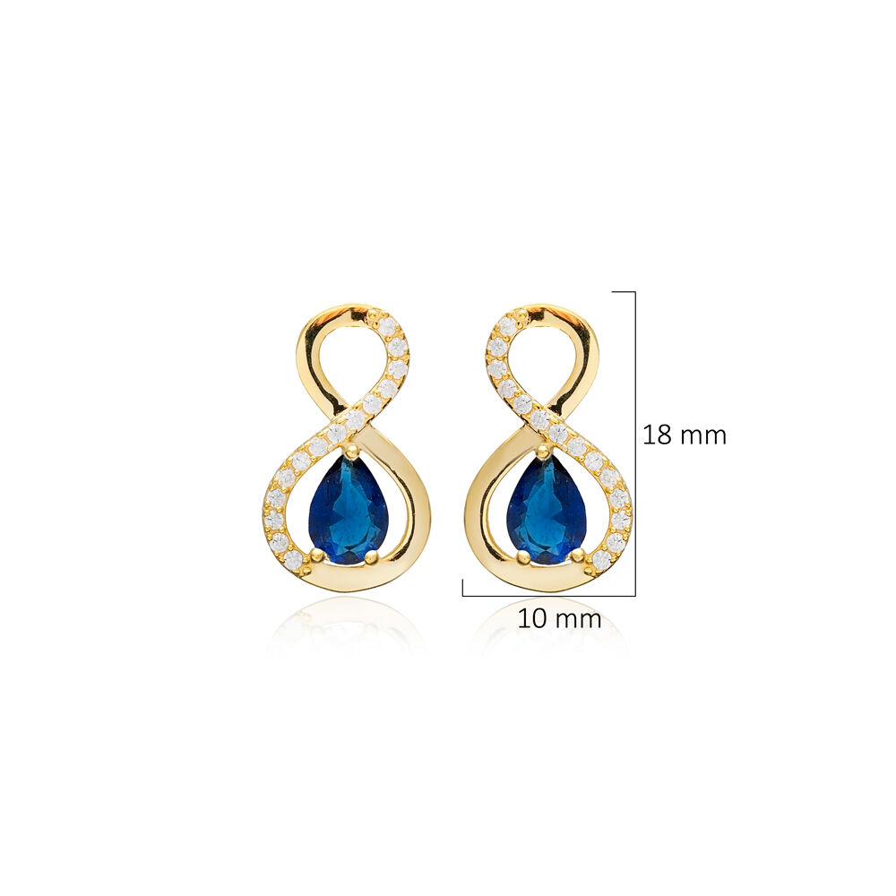 Infinity Design Sapphire CZ Stone 925 Silver Stud Earrings