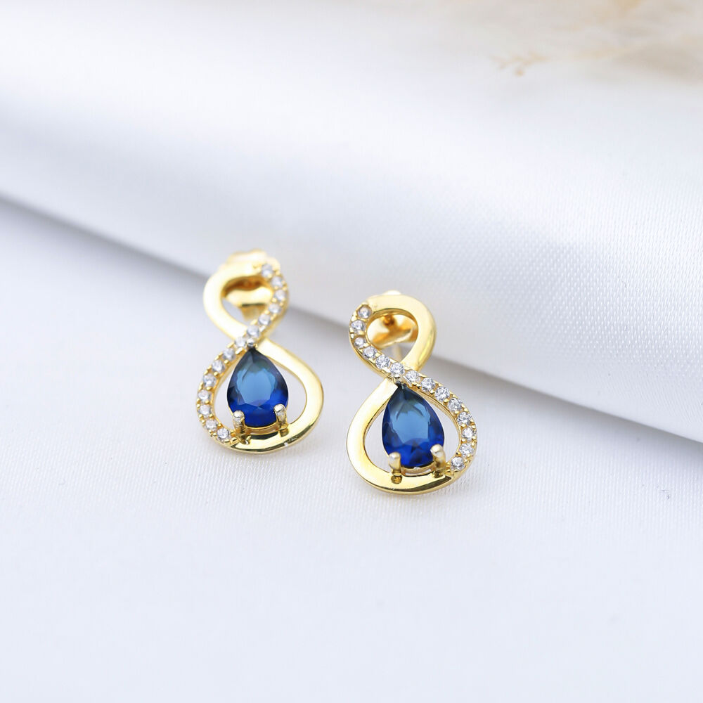 Infinity Design Sapphire CZ Stone 925 Silver Stud Earrings