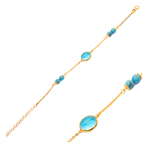 Aquamarine Quartz Gold Bezel Oval Sterling Silver Bracelet Jewelry