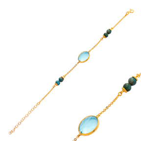 Aquamarine Quartz Gold Bezel Oval Silver Bracelet Jewelry